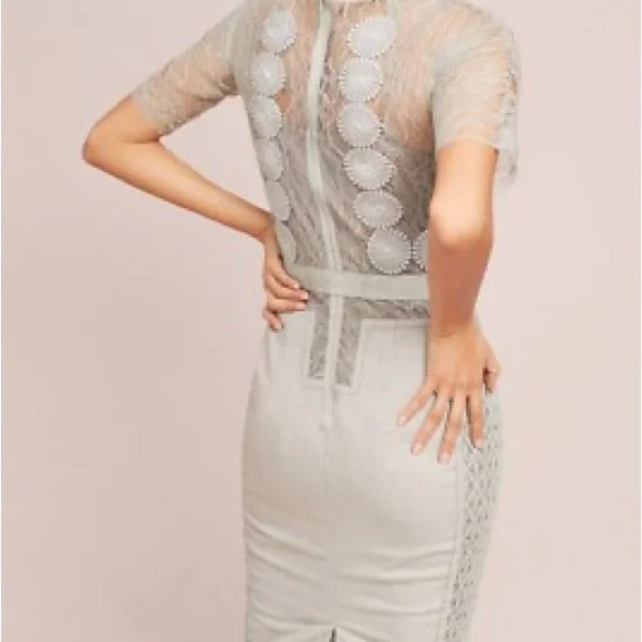 NWT Anthropologie Gray Lace Midi Dress | 0 - Picture 2 of 5